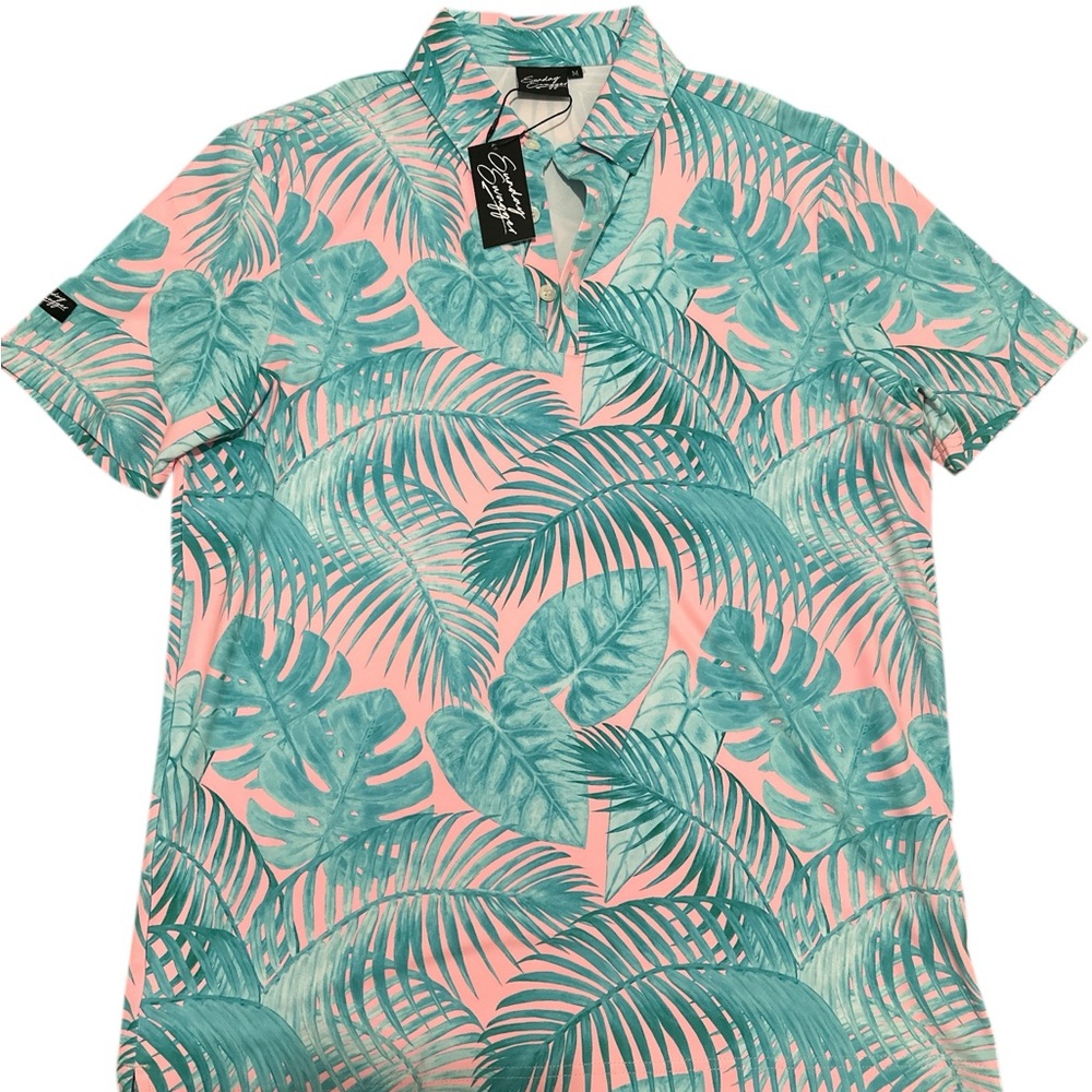 Leaf Pattern Men's Casual Shirt in Pink and Green